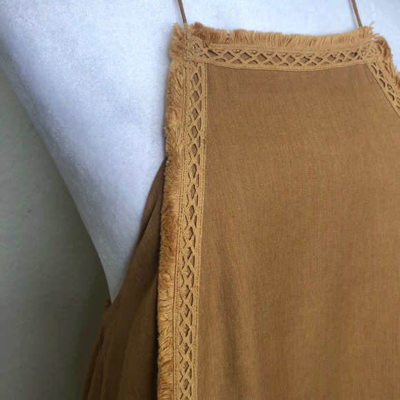 J.O.A. Brown Medium Halter Top Sleeveless Fringe Bohemian Festival Festival - Picture 7 of 16